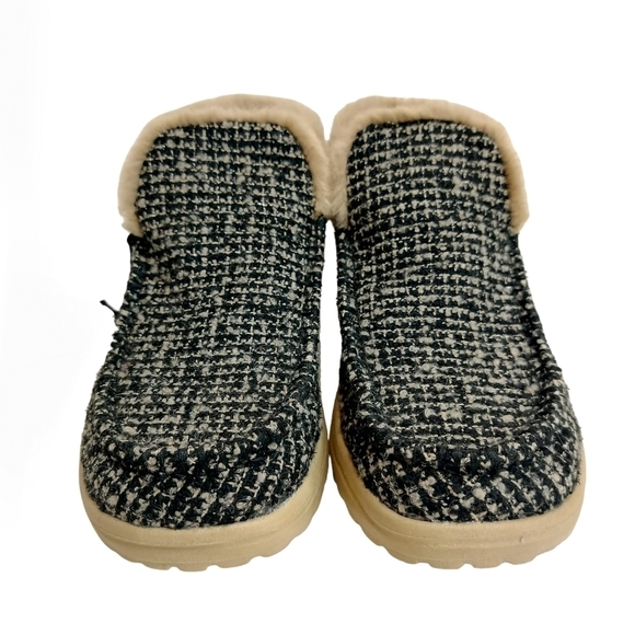 HEY DUDE Denny Tan Ankle Booties Wool Tweed Women's Moc Faux Shearling Lining - Picture 3 of 16